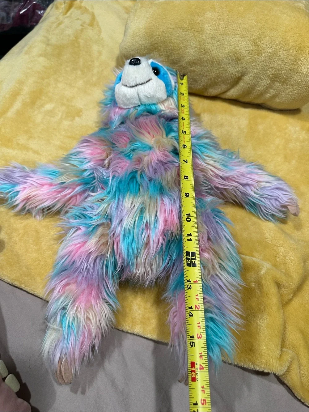 Pastel Multicolor Plush Sloth Cat Toy - Soft Rainbow Fur